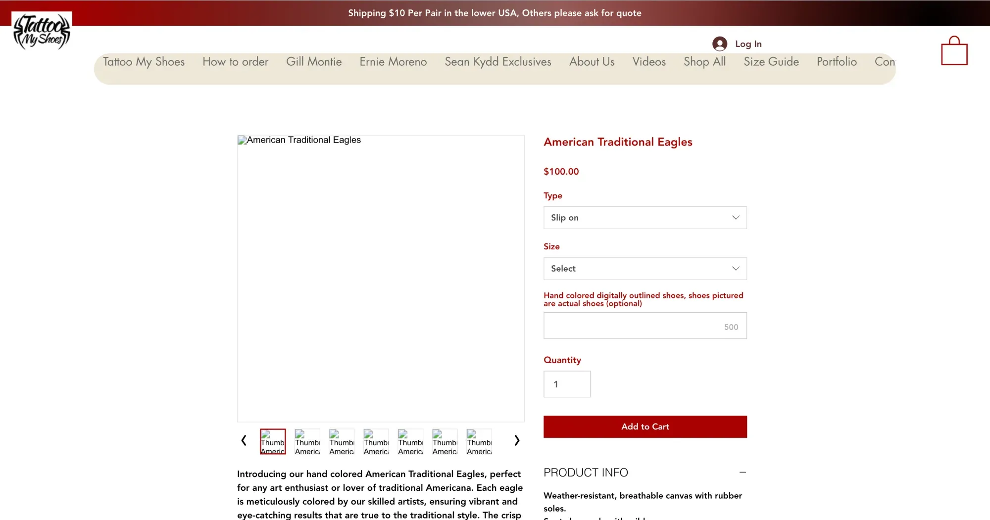 The old product page at the same viewport, its product photography still unrendered — broken-image placeholders where the artwork should be.