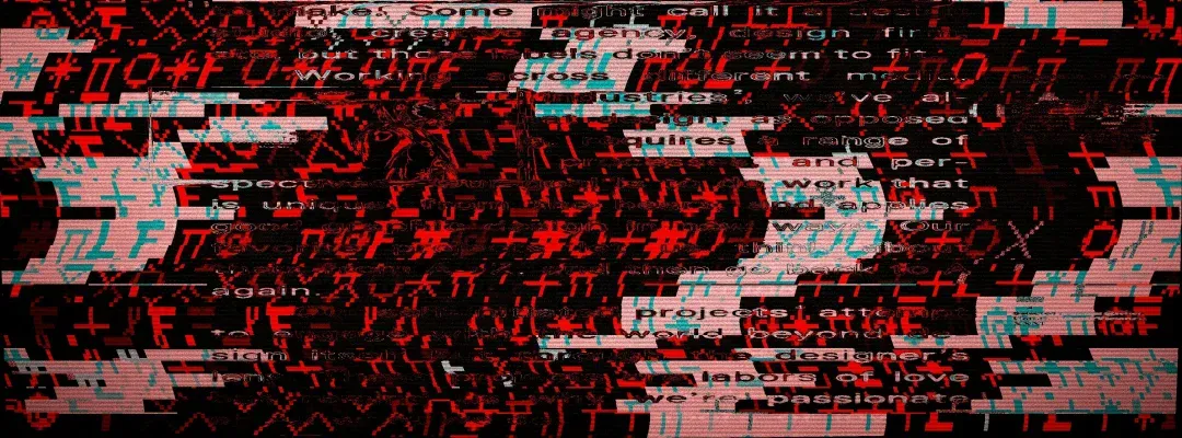 A storefront torn into unreadable bands of glitched type and colour — the state a customer was left looking at while the old store was still trying to load.