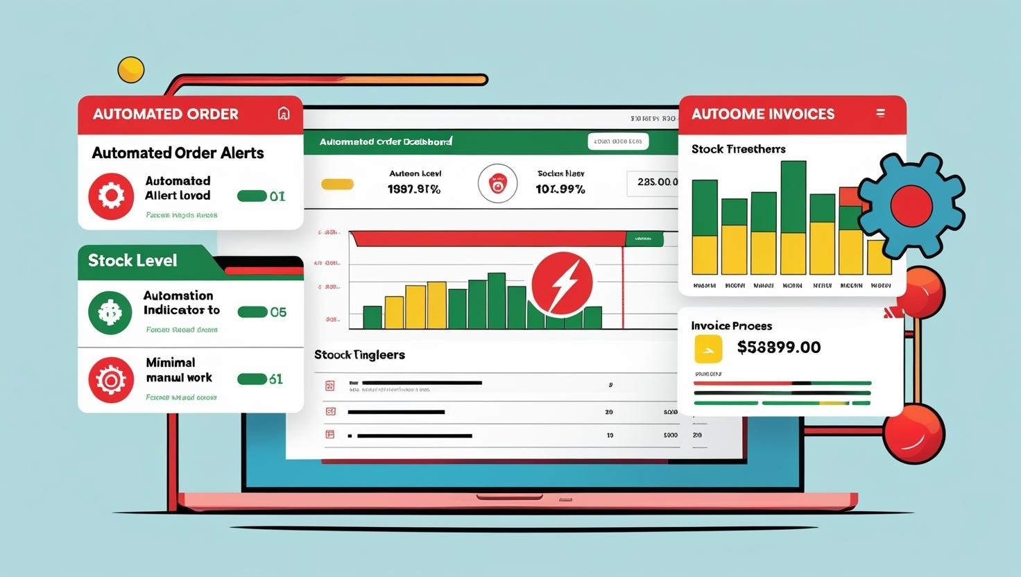 Automates order management, stock levels, alerting about orders. Image