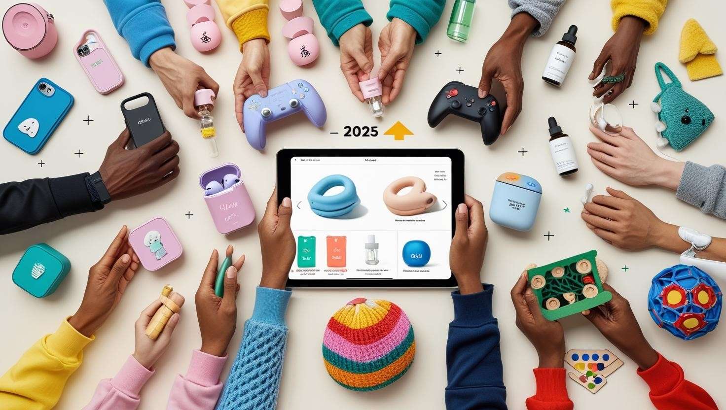 2025's most in-demand online products featuring customizable phone cases, AirPod cases, gaming accessories, and trending skincare items for maximum profit potential