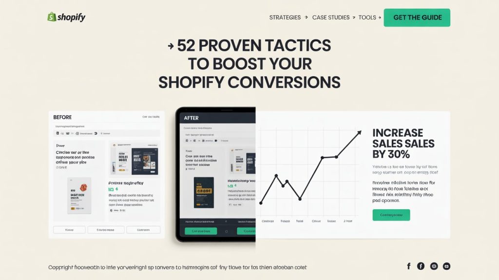 shopify conversion rate optimization 52 proven tactics showing before and after conversion statistics and CRO strategies